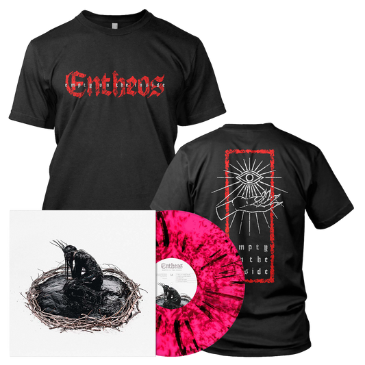 Entheos - Empty on the Inside | Neon Pink/Black Dust Splatter Vinyl Black Shirt Bundle